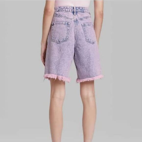 Wild Fable Pink Acid Wash High Rise Bermuda Jean Shorts - Picture 2 of 6